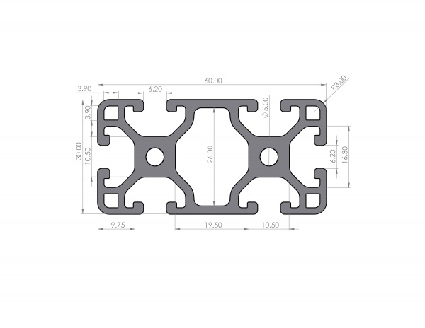 Aluminum profile 30x60 groove 6 I-type light